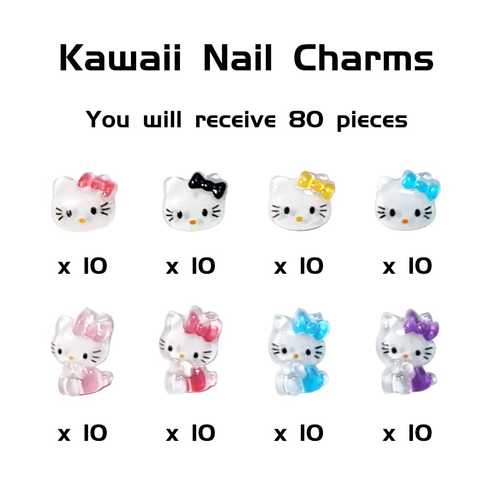 80 Pcs Cute 3D Nail Charms for Acrylic Nails - Resin Nail Art Decorations, Rhinestones & Jewelry Studs for DIY Manicure | Perfect for Nail Salon, Home Manicure & Gift Giving