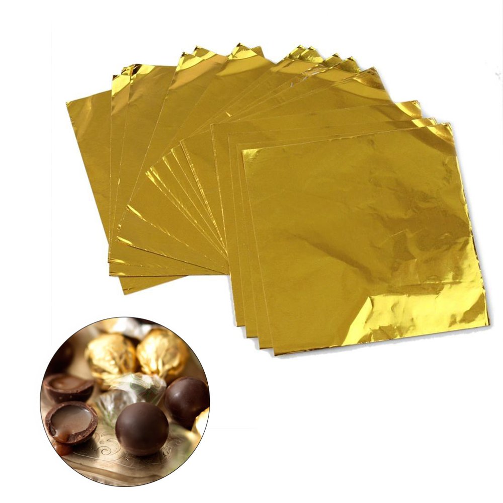 Wowagoga 300 Pcs Gold Foil Candy Wrappers - 6x6 Inches Aluminum Foil Sheets for Homemade Chocolates, Candy Making, Gift Wrapping & Party Decorations (Perfect for Weddings, Birthdays & Holiday Treats)