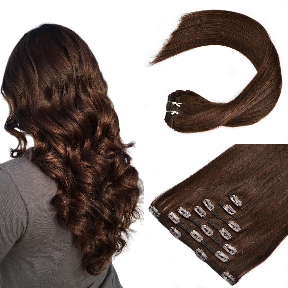 7pcs 20 Inch Clip in Hair Extensions - 100% Remy Human Hair, 120g Straight Natural Hair Extensions for Women (#2 Dark Brown) - Perfect for Volume Boost, Length Extension & Daily Styling