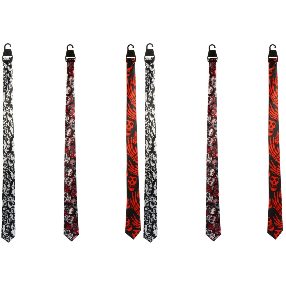 PRETYZOOM 6-Pack Halloween Satin Skull Printed Long Neckties - Spooky Costume Accessories for Halloween Parties, Cosplay, and Themed Events
