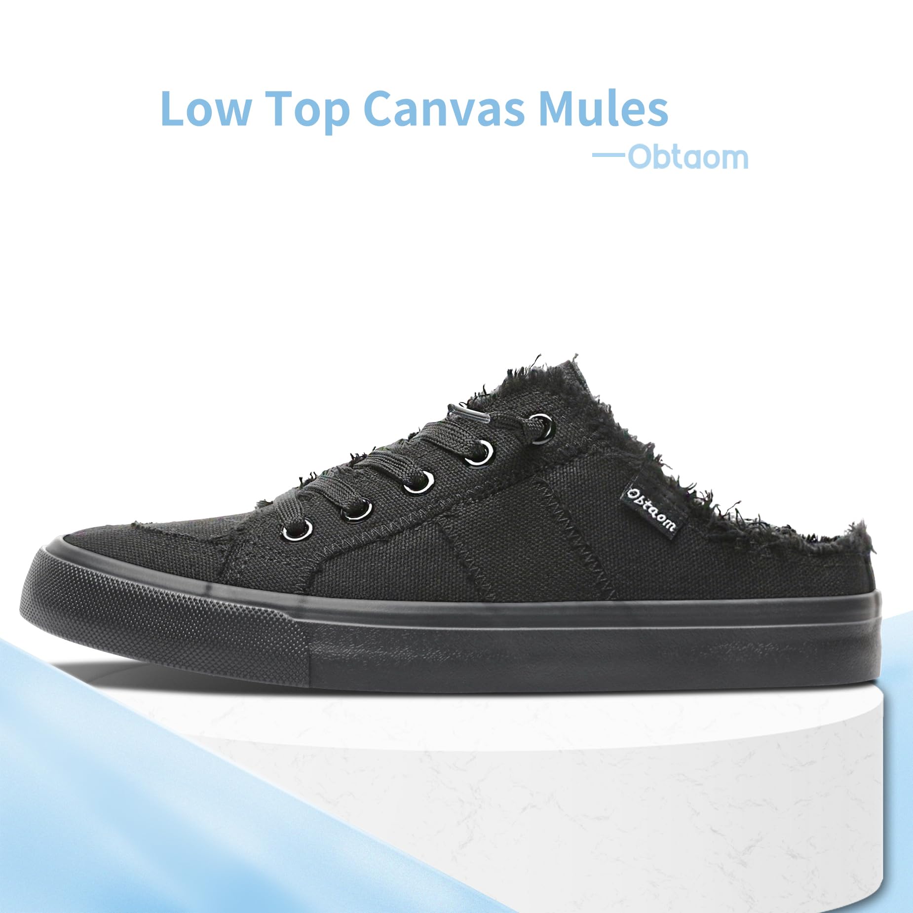 Obtaom Women's Memory Foam Canvas Mules - Slip On Backless Clipper Fashion Sneakers for Women - Comfortable Holiday Shoes for Beach, Travel and Casual Wear