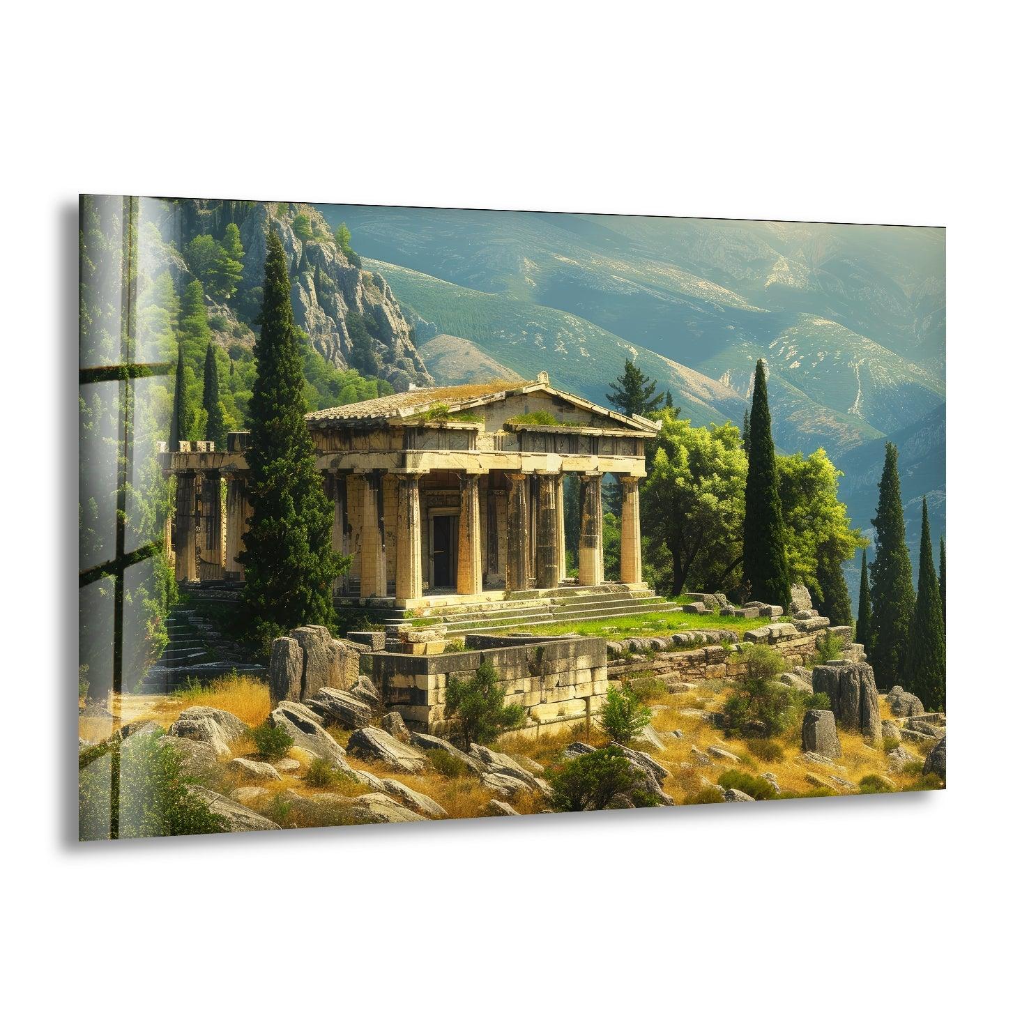 Ancient Greek Temple Stained Glass Wall Art - Handmade Window Panel for Home Decor, Church, and Office