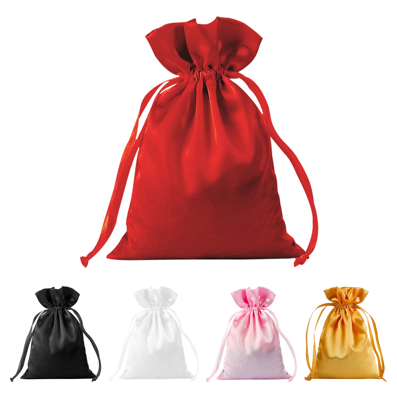 30pcs Red Satin Drawstring Gift Bags 6x9.5 Inch - Christmas Wedding Party Favors, Jewelry Pouches, Small Gift Packaging for Holidays, Birthdays & Special Occasions