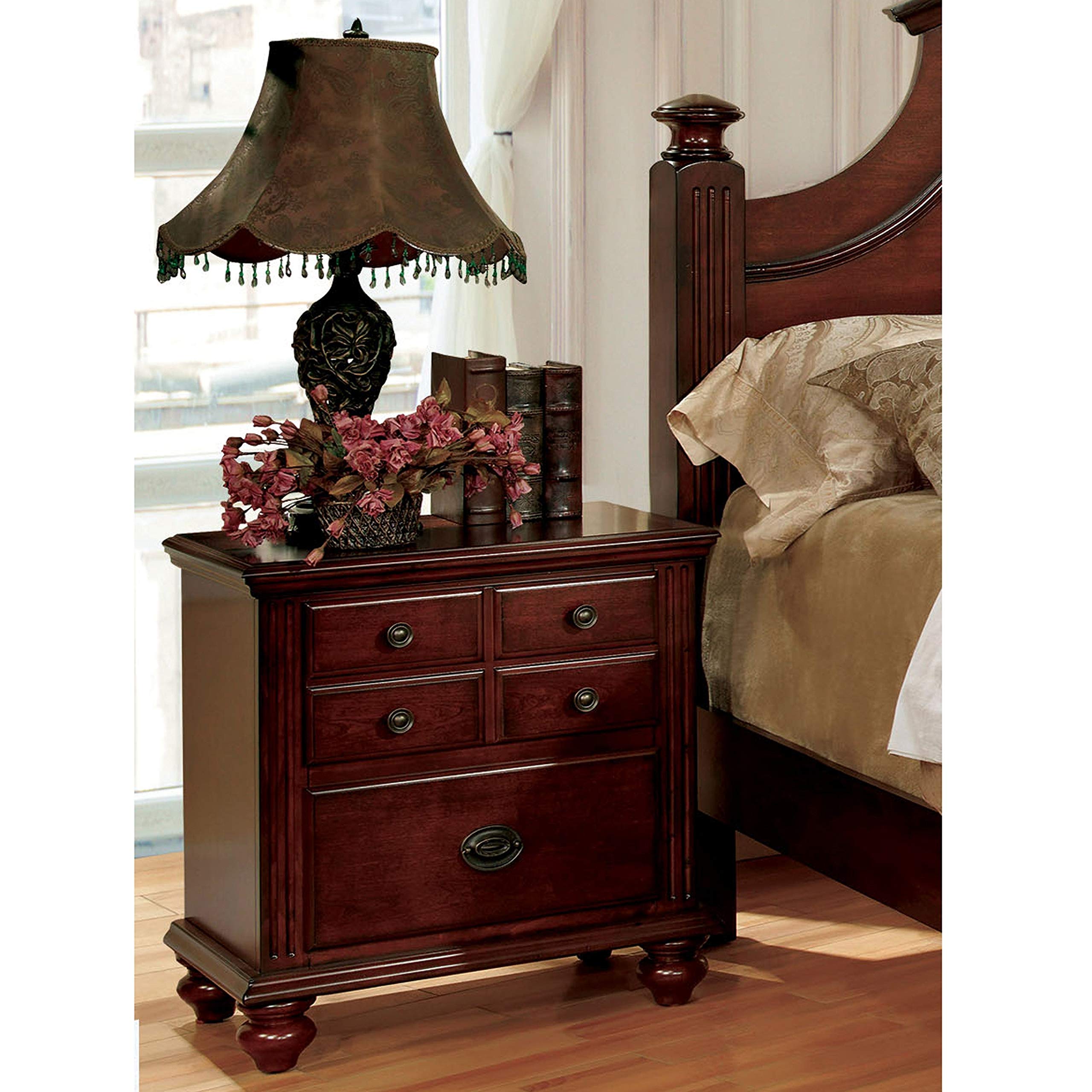 Cherry Wood 2-Drawer Nightstand - Brown Colonial Traditional Transitional Style with Metal Veneer & Felt Lined Top Drawer - Includes Hardware - Perfect for Bedroom, Guest Room or Nursery Storage
