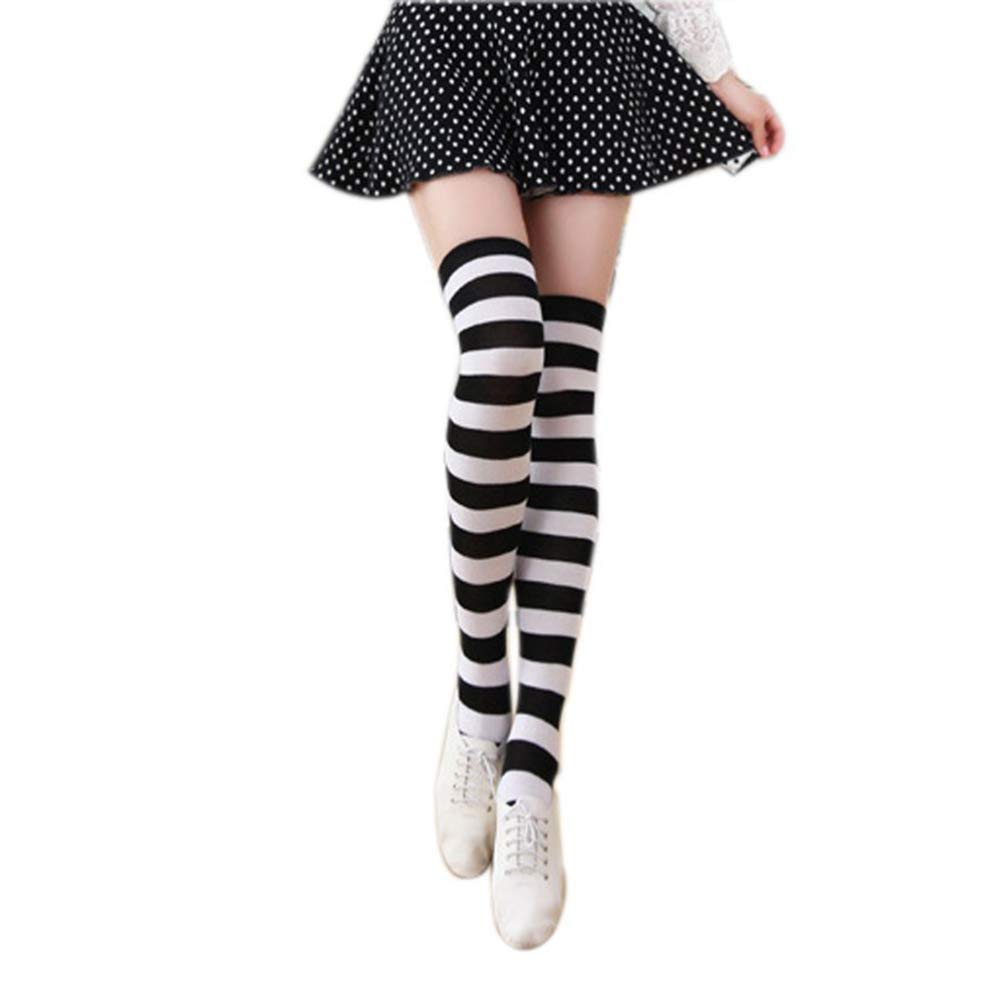 Amosfun Striped Knee High Socks for Women - Anime Preppy Thigh High Stockings in Yellow & Black - Perfect for Cosplay, School Uniforms, and Fashion Outfits