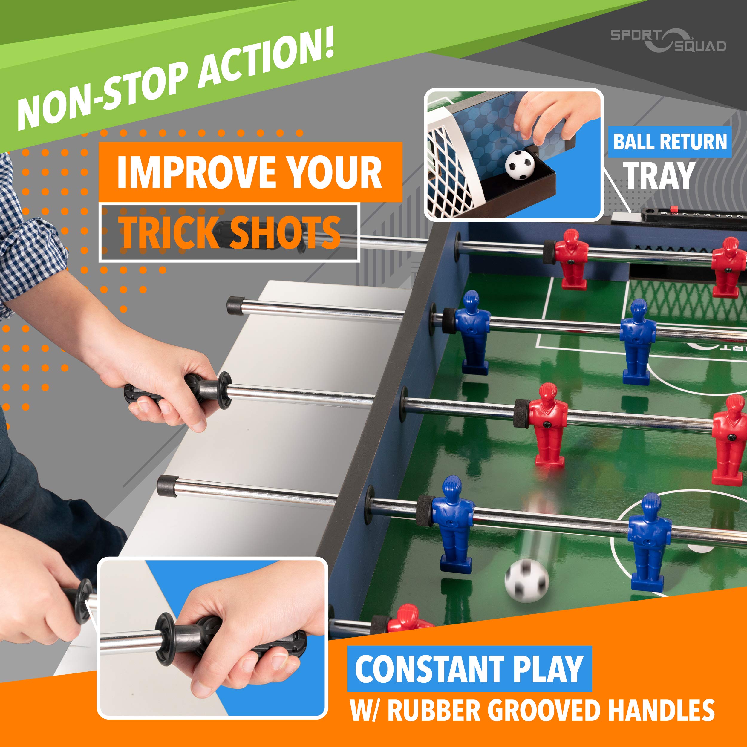 Sport Squad Wooden Foosball Table for Kids & Adults - Professional Soccer Table Game for Home Game Room & Bars - Durable Construction & Easy Assembly - Perfect for Family Game Nights & Sports-Themed Parties