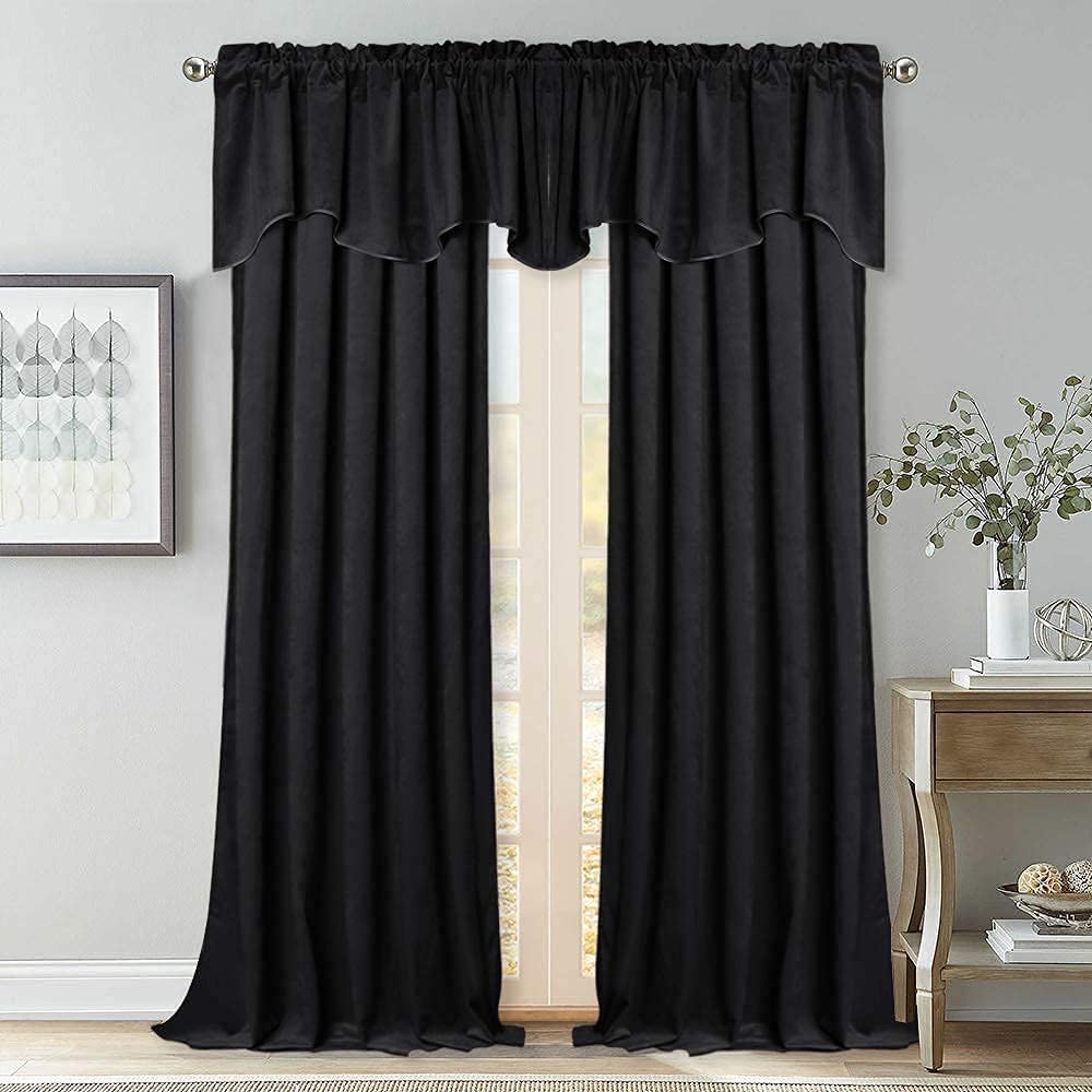 Luxury Velvet Curtains & Valance Set for Living Room, Bedroom - Blackout Thermal Insulated Window Drapes for Home Decor, Wedding, Hotel