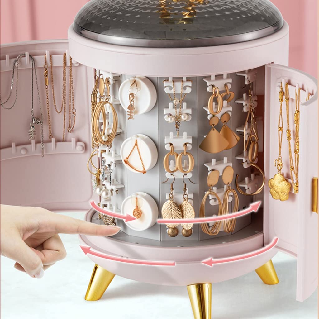 Rotating Jewelry Organizer Box - Large Jewelry Storage Case with Display for Necklaces, Rings, Earrings & Bracelets | Perfect for Travel, Home Vanity & Gift Giving (Color: A)