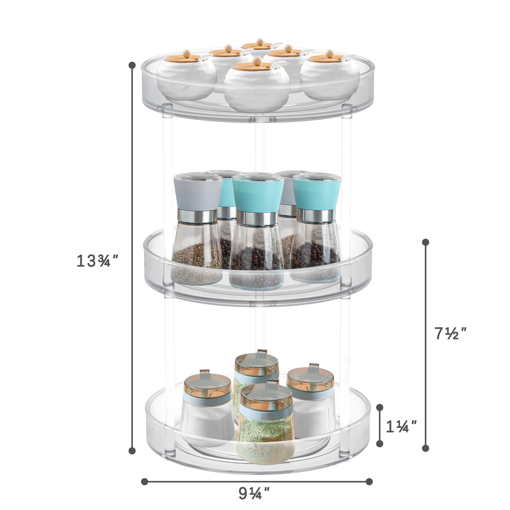 VAEHOLD 3-Tier Lazy Susan Turntable Spice Rack Organizer - Kitchen Cabinet Storage for Spices, Fruits, Snacks & Cosmetics | Farmhouse Style Tiered Tray for Pantry, Bathroom & Tabletop Decor | Perfect for Home Organization & Entertaining