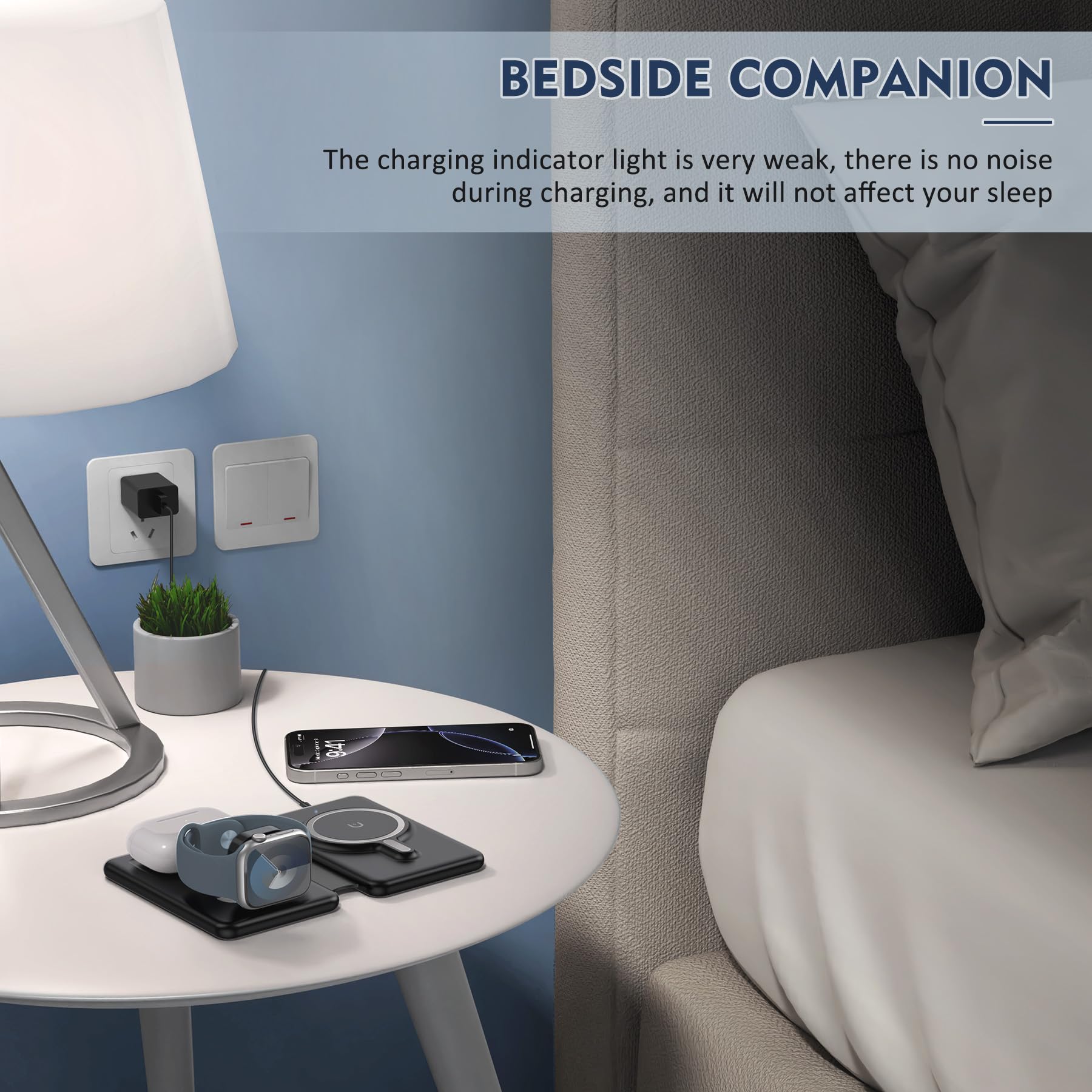 3-in-1 Magnetic Wireless Charging Station for iPhone 16/15/14/13/12 Pro Max Plus, Apple Watch Series & AirPods - Foldable Fast Charger Pad for Multiple Apple Devices - Perfect for Home, Office & Travel Use