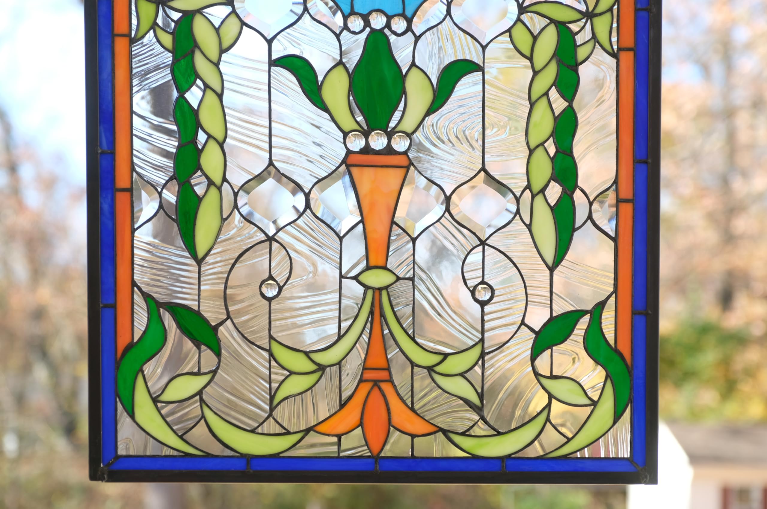 Handmade Jeweled Stained Glass Window Panel - Elegant Hanging Decor for Home, Church, or Wedding Venue - Perfect for Windows, Doors, and Interior Design