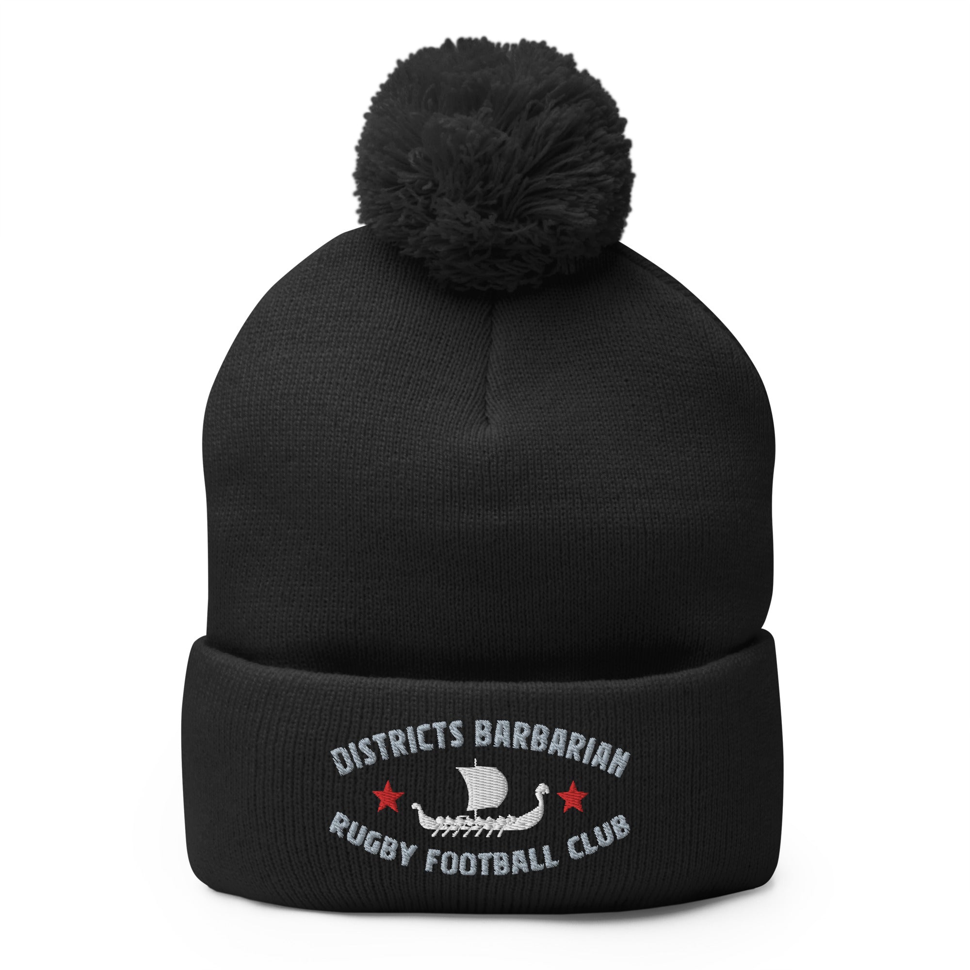 Districts Barbarian RFC Pom Pom Beanie - Warm Winter Knit Hat for Men & Women - Perfect for Football Games, Skiing, and Outdoor Activities