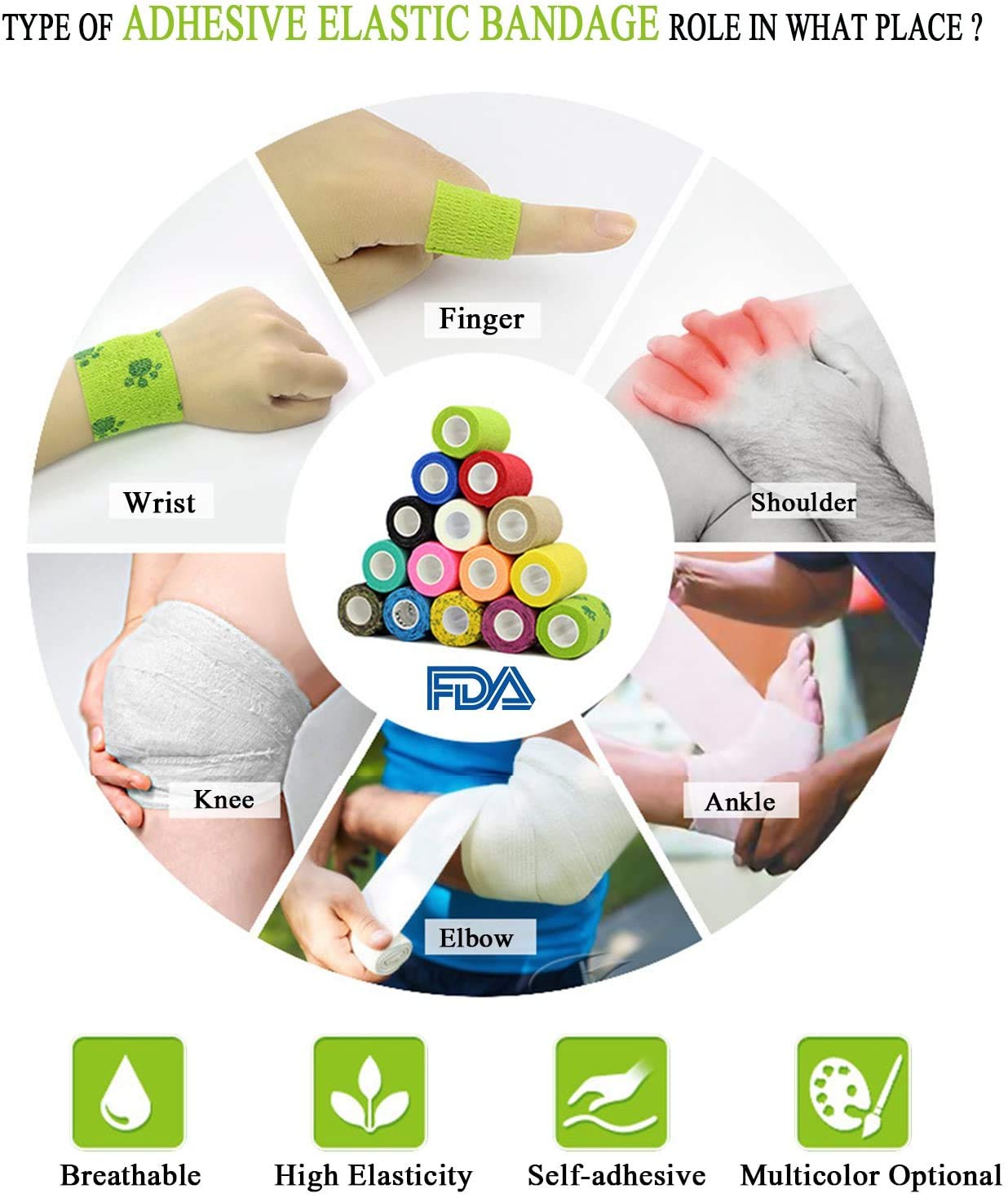 Vet Wrap Medical Tape - 2 Inch x 12 Pack Self Adhesive Cohesive Bandage for Wound Care, First Aid & Sports Injuries | Dark Skin Tone Fabric Bandages | Stretchy Self Sticking Wrap for Humans & Pets | Perfect for First Aid Kits, Veterinary Use & Athletic Support