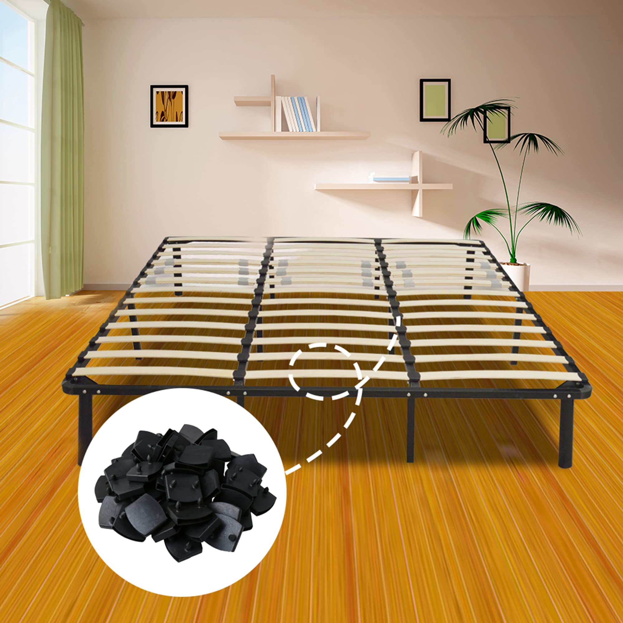 50mm Black Plastic Bed Slat Holders - Replacement Caps for Metal Bed Frames (Pack of 50) - Perfect for Bed Frame Repair and Mattress Support