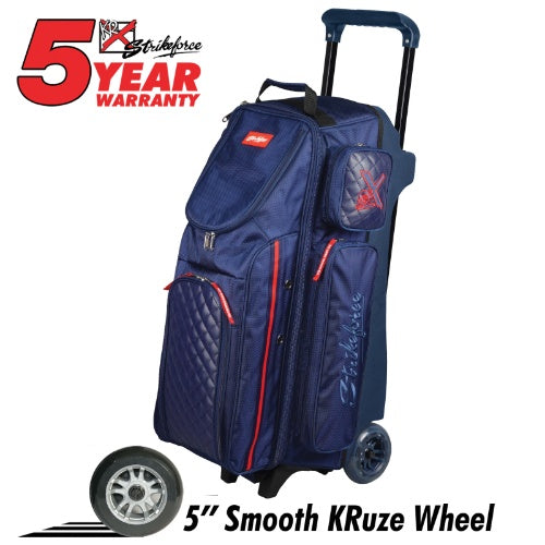 KR Strikeforce Diamond Navy Triple Roller Premium Bowling Bag - Durable 3-Ball Rolling Bowling Bag for Men & Women - Perfect for League Play, Tournaments & Practice Sessions