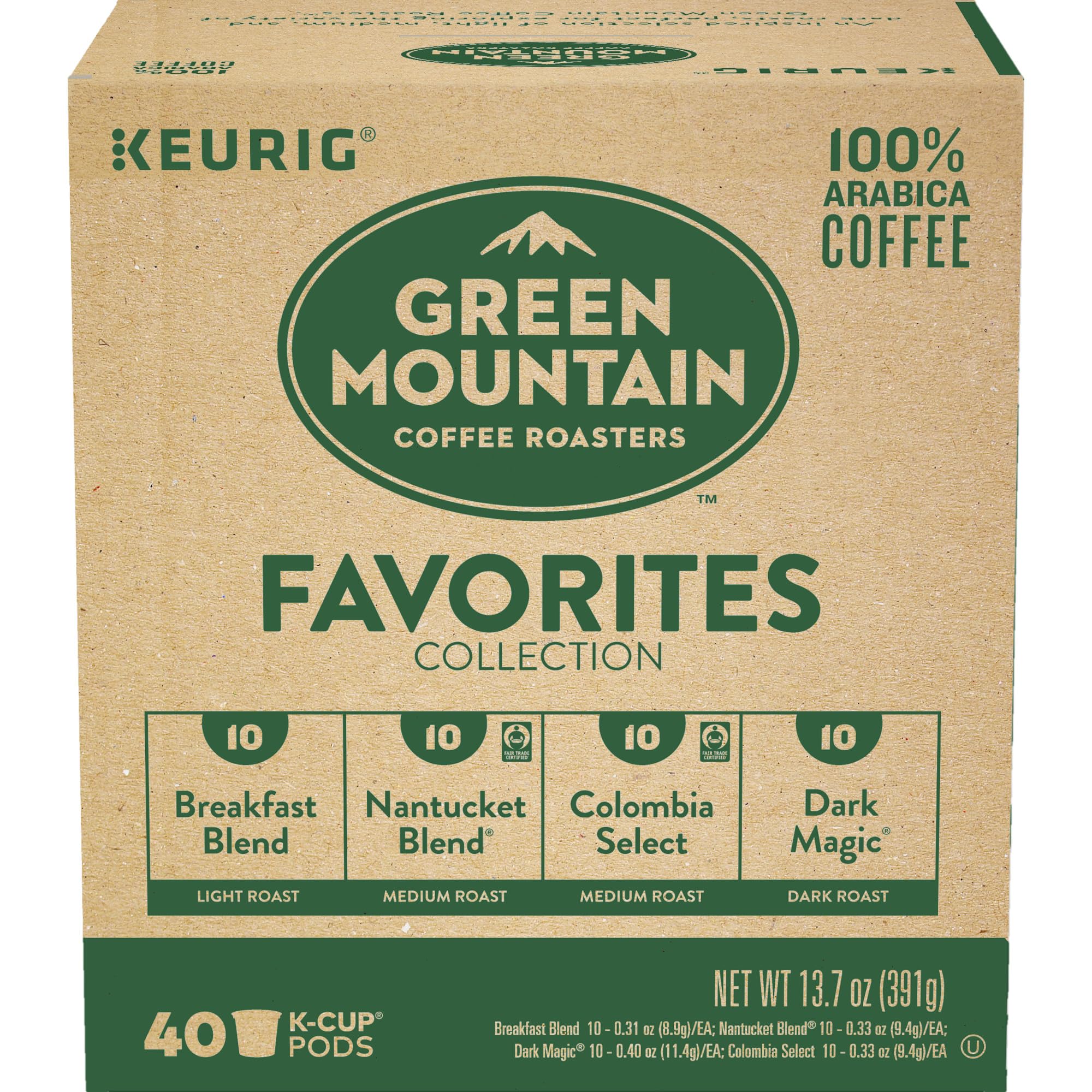 Keurig Green Mountain Coffee Roasters Favorites Variety Pack - 40 Single-Serve K-Cup Pods Sampler | Premium Coffee Blend for Office, Home & Gifts | Compatible with Keurig Brewers