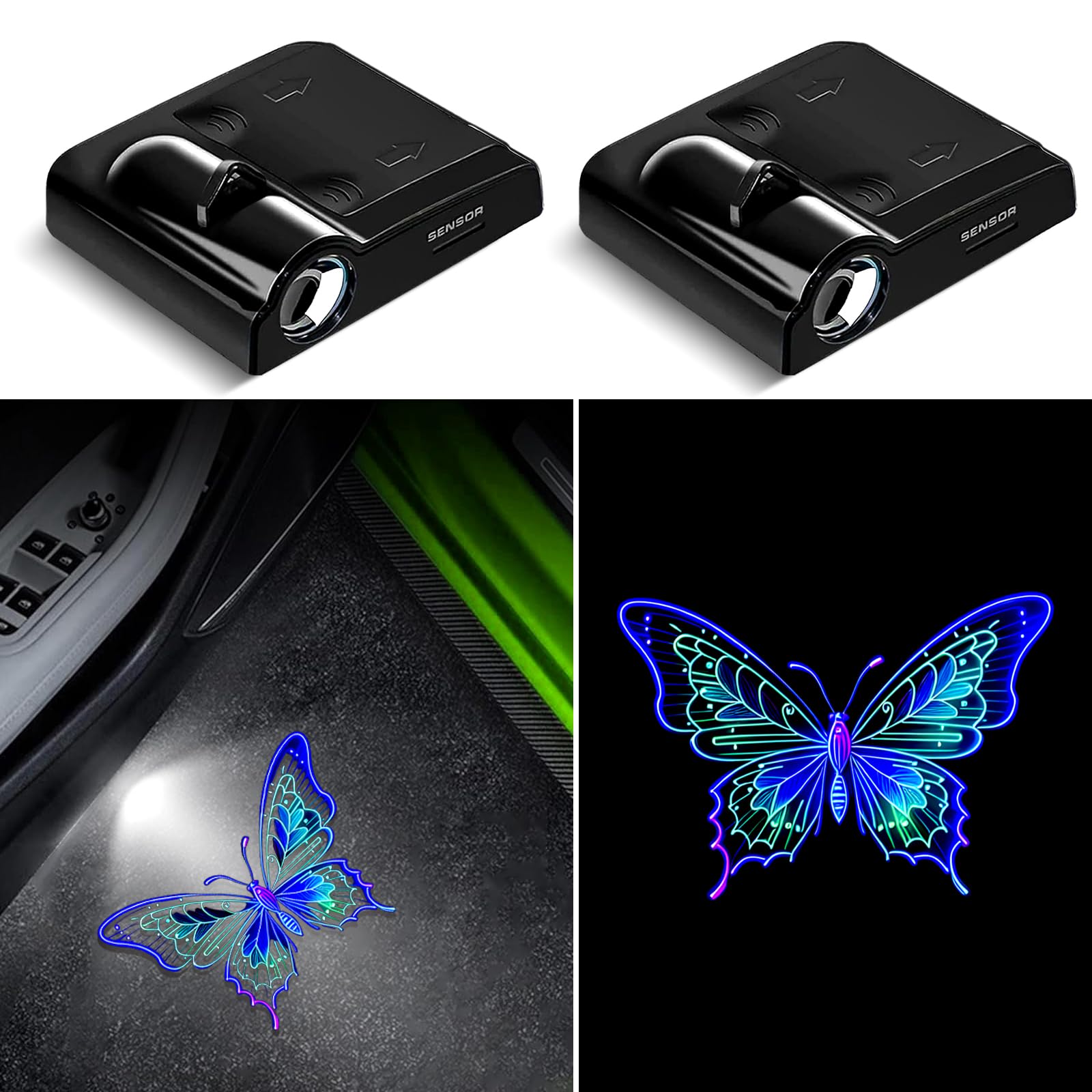 2PCS Universal Car Door Lights Projector - Butterfly Ghost Shadow Welcome Lamp for All Car Models | Perfect for Nighttime Safety & Custom Car Decor