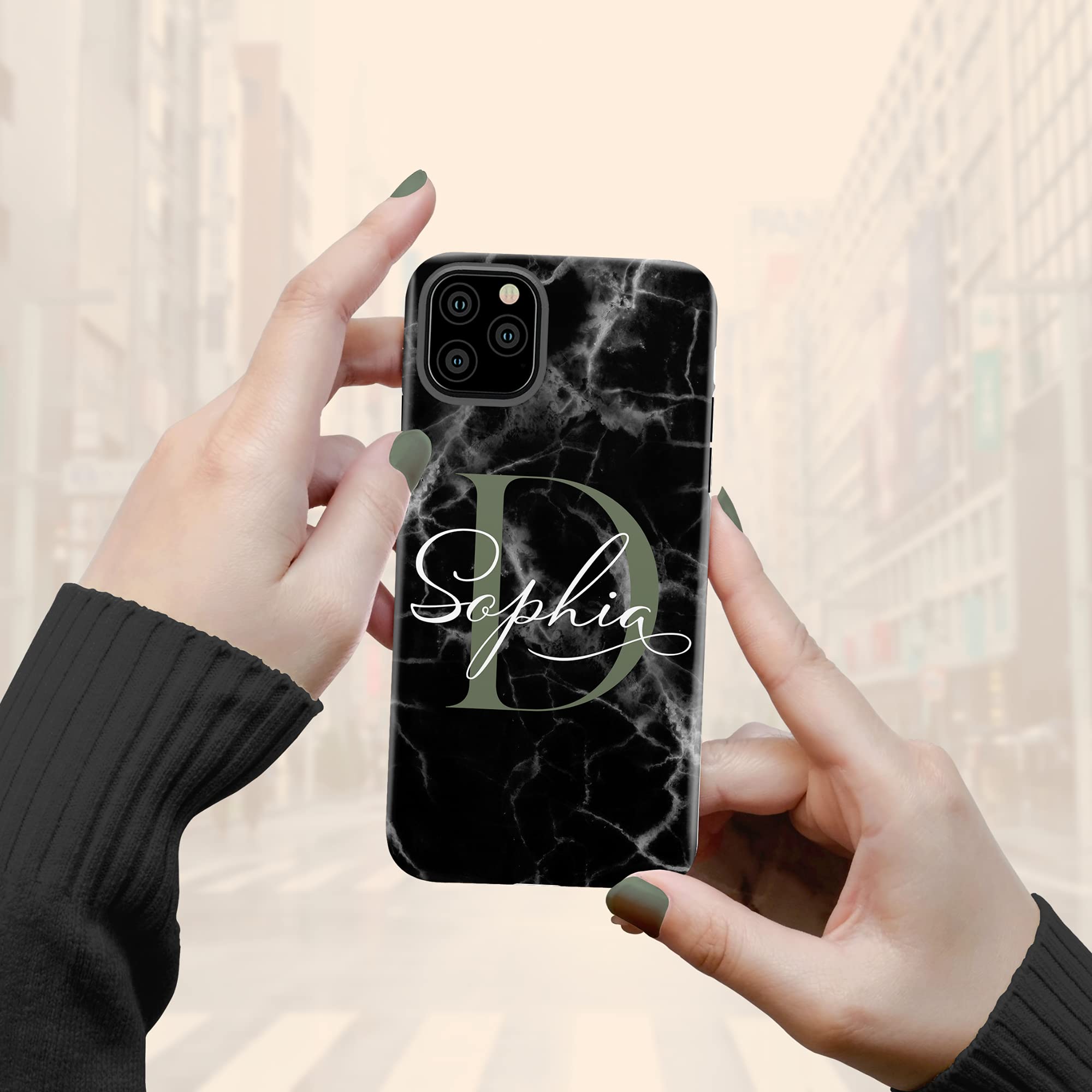 Personalized Black Marble Phone Case with Monogram Initial - Compatible with iPhone 16 Plus/15 Pro Max/14/13 Mini/12/11/X/XS Max/XR/7/8 - Elegant Protection for Work, Travel & Daily Use
