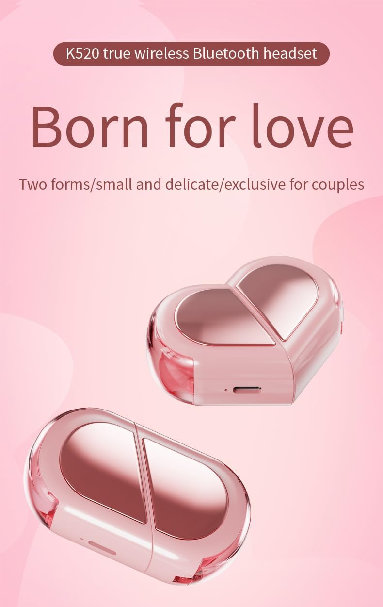 URIZONS Heart-Shaped Wireless Earbuds with Mic, Bluetooth 5.0 TWS In-Ear Headphones for Couples, Valentine's Day Gifts, Sports & Travel - USB-C Charging, Black - Perfect for Gym, Running & Romantic Dates