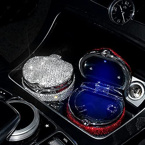 **Portable Smell-Proof Crystal Diamond Car Ashtray with Lid & Light – Bling Pink Auto Accessories for Women – Ideal for Car, Home, and Office (Silver)**    *(Perfect for Travel, Road Trips, and Smoke-Free Spaces – Stylish & Functional Gift for Car Lovers!)*