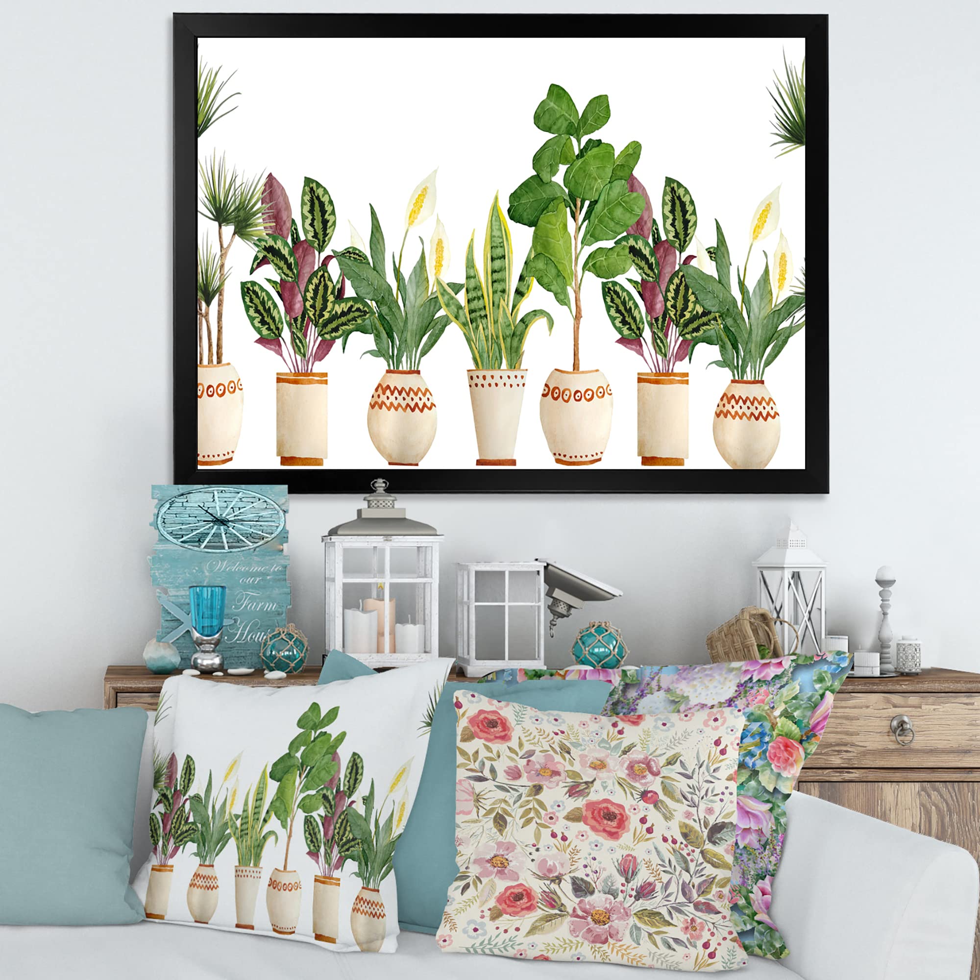 DesignQ Trio of Houseplants - Sansevieria Snake Plant in Farmhouse Framed Wall Art | Home Office Decor, Living Room Greenery, Housewarming Gift