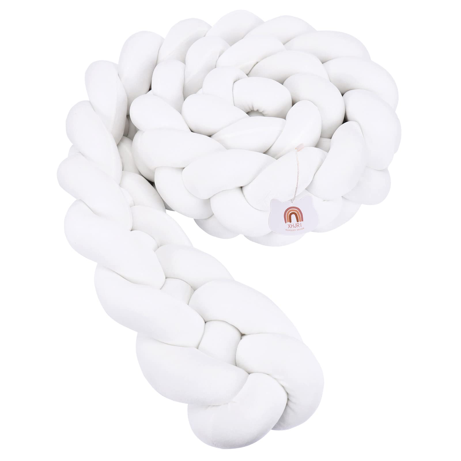 XHJRI 4 Strand Hand Woven Decorative Knotted Pillow - Soft Plush Throw Cushion for Bed Gap Filling (White, 124 Inches) | Perfect for Sofa, Bedroom Decor & Cozy Home Accents
