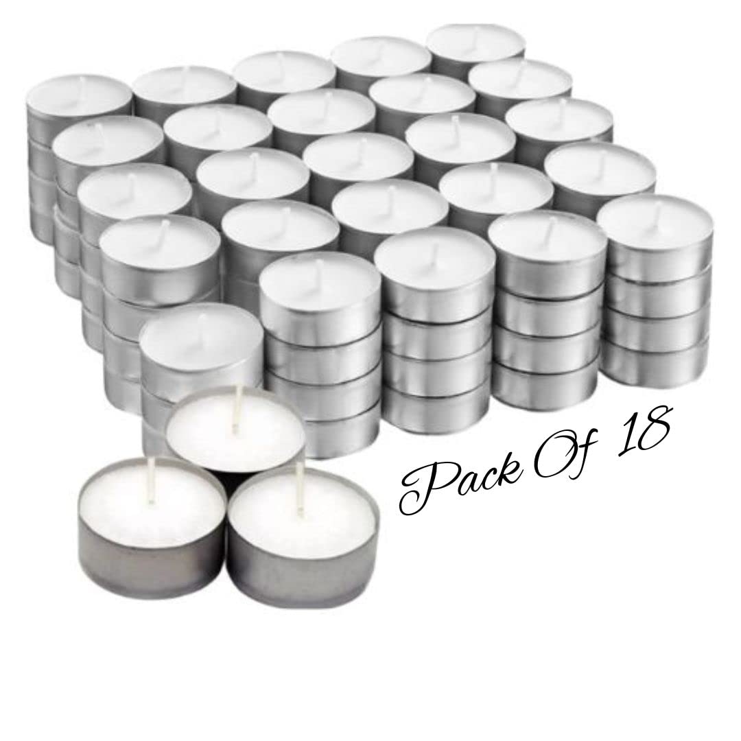 Premium Unscented White Tea Light Candles - 18 Pack Long Burning 4-Hour Tealights for Weddings, Parties, Holidays & Home Decor - Bulk Tea Light Candles for Celebration, Relaxation & Romantic Ambiance