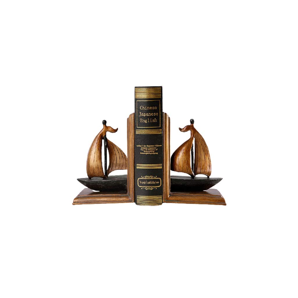 Vintage Sailboat Bookends - Heavy Duty Resin Bookend Supports for Shelves, Decorative Book Stopper for Home Office, Library & Study Room Organization