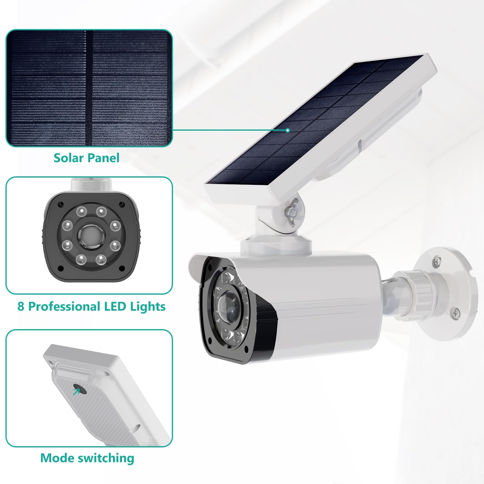 WALI Fake Security Camera with Motion Sensor Light - 2 Pack Solar Powered Dummy CCTV Dome for Indoor & Outdoor Use - Simulated Surveillance to Deter Burglars - Ideal for Homes, Offices & Retail Stores
