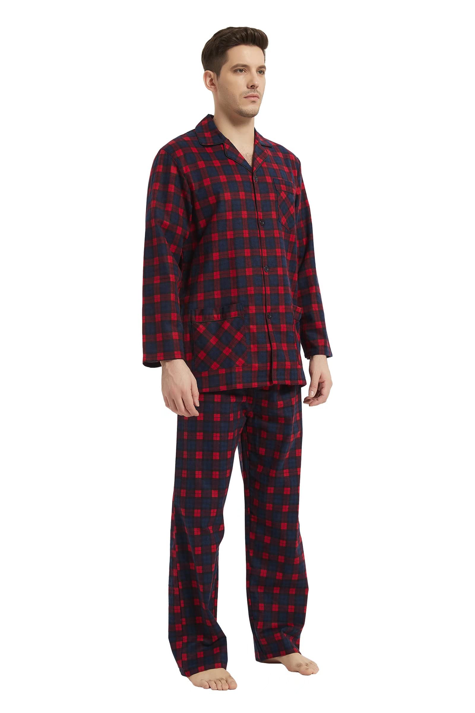 Men's 100% Cotton Flannel Pajama Set - Soft Lounge Pjs with Pockets & Drawstring Waist for Home, Sleep & Relaxation | Cozy Winter Nightwear