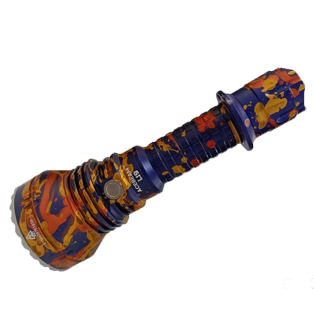 **ACEBEAM L19 CAMO PM1 White LED Flashlight - 1650 Lumens, 1300m Throw, Orange Camouflage - Tactical & Outdoor Use (No Battery/Charger)**    **Use Cases:** Hunting, Camping, Hiking, Emergency Preparedness, Security, and Tactical Operations.