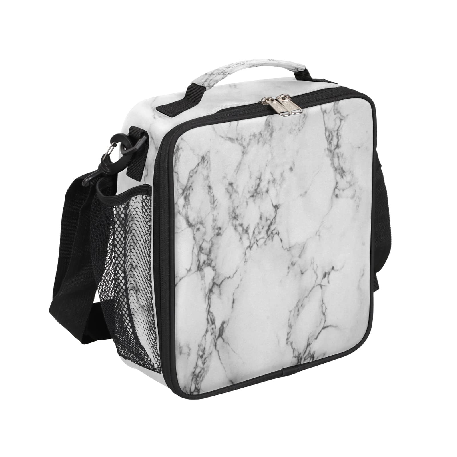 AUUXVA Insulated Lunch Bag - Geometric Grey Marble Neoprene Lunch Box with Zipper for Adults & Kids | Perfect for School, Work, Picnics, Camping & Travel