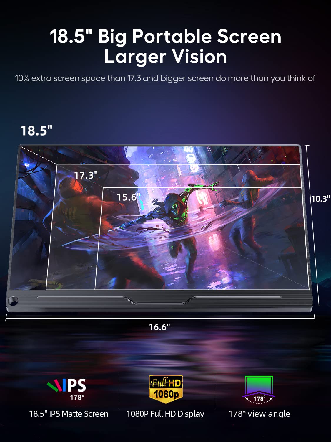 UPERFECT 18.5 Inch Portable Monitor - 120Hz Full HD 1920x1080 IPS Screen USB-C Mini HDMI for Mac PC Laptop Phone PS5 Xbox - VESA Mount Compatible - Perfect for Gaming, Work & Travel