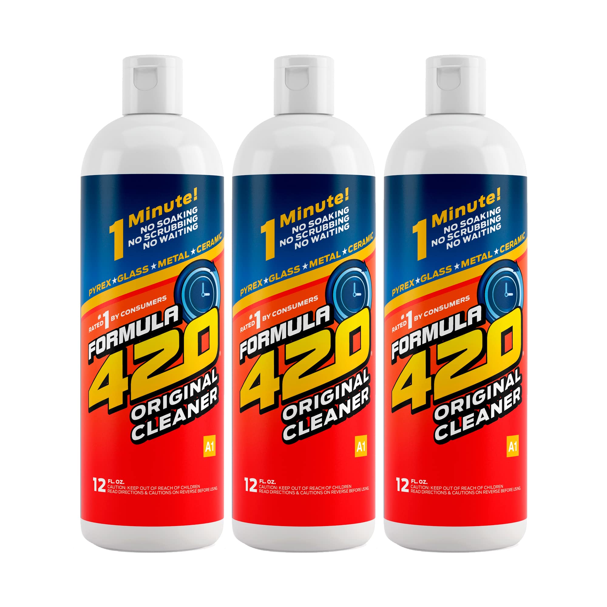 Formula 420 Glass Metal Ceramic Pipe Cleaner 12 Oz. 3 Pack - Fast Cleaning Solution for Bongs, Pipes, Dab Rigs & Smoking Accessories