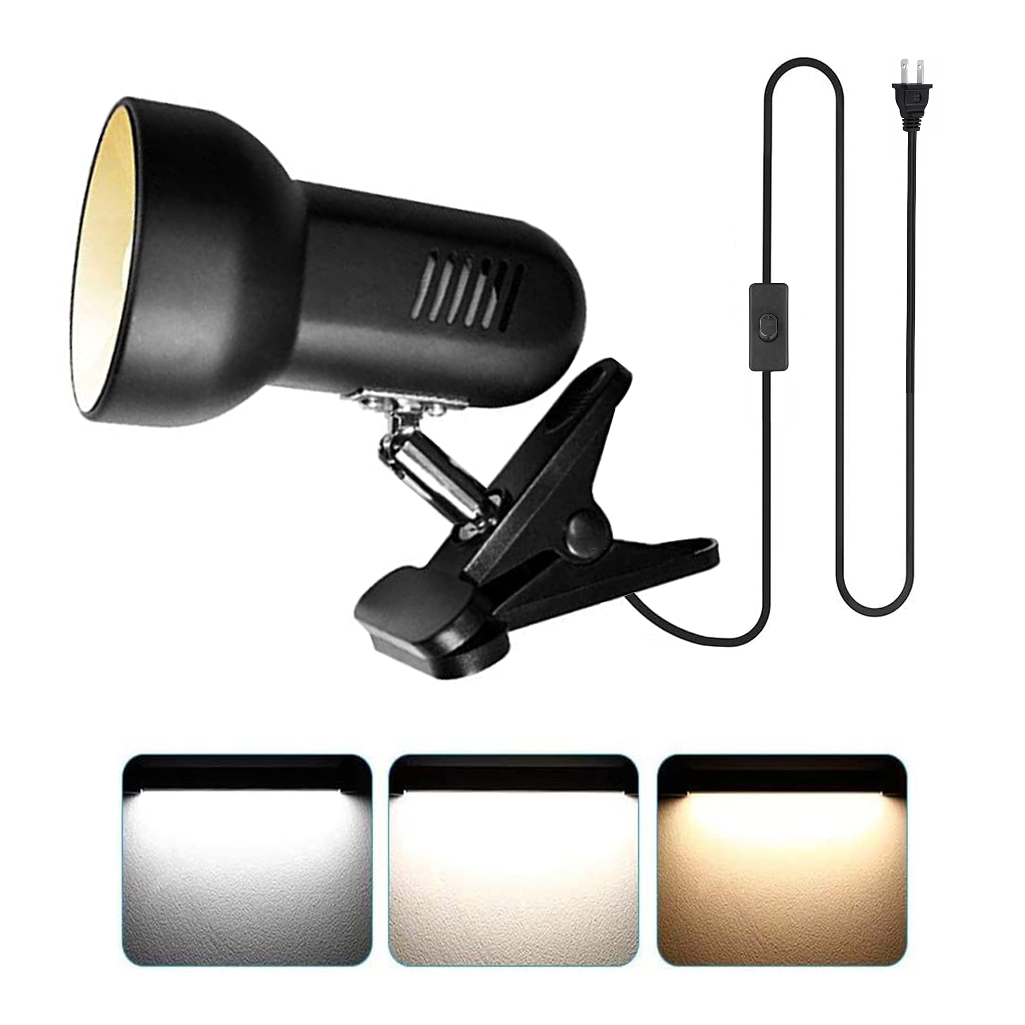 LED Clamp Work Lamp - 5W Ultra Bright Adjustable Desk Light with 360° Rotatable Head, 3 Color Temperature Modes & 4.9ft Power Cord | Perfect for Workbench, Garage, Workshop, DIY Projects & Home Office Lighting (Black)