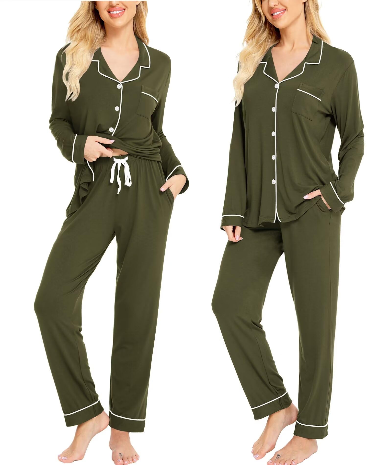 SWOMOG Women's Long Sleeve Pajama Set - Soft Cotton Button Down Sleepwear & Lounge Wear for Nighttime Comfort - Perfect for Sleeping, Relaxing at Home, and Gift Giving