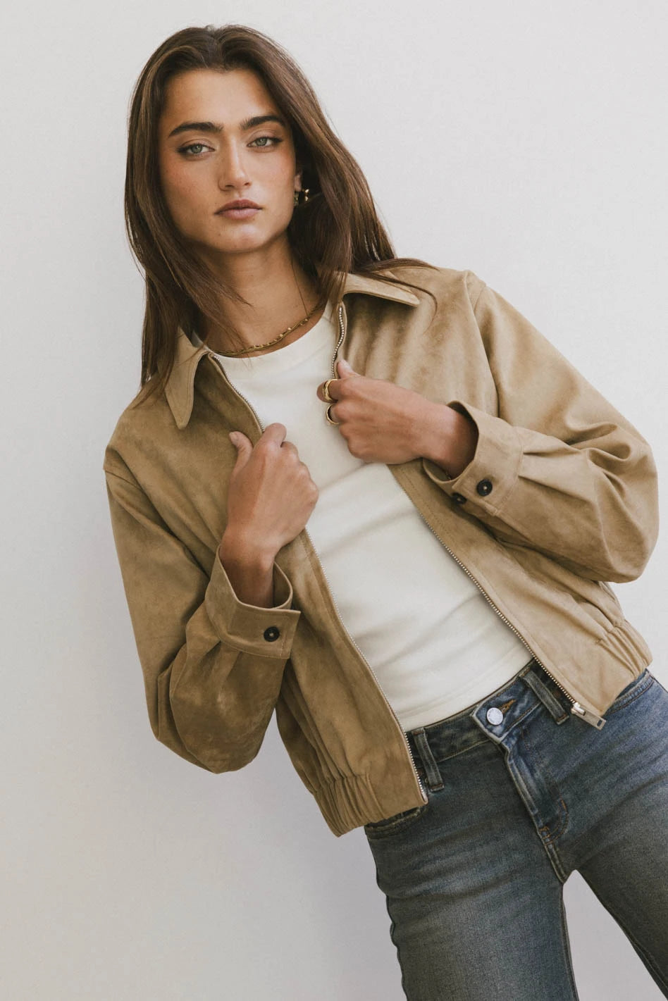 Myli Faux Suede Jacket for Women - Soft Vegan Leather Coat with Zipper Closure | Trendy Fall & Winter Outerwear for Casual Outings & Date Nights