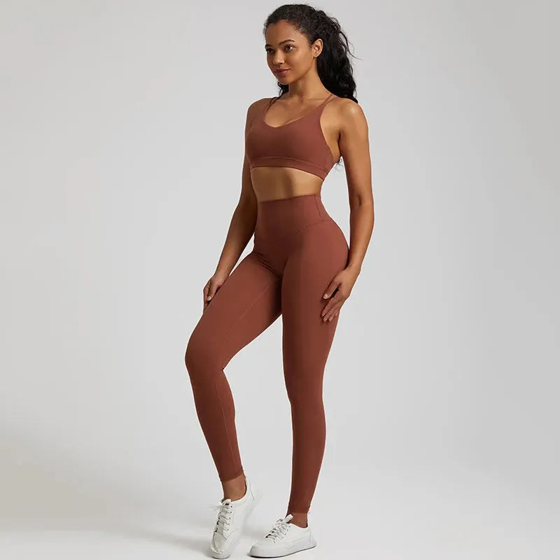 Buttery Soft Women's Yoga Set - High Waist Gym Leggings & Crisscross Sports Bra 2-Piece Workout Outfit | Perfect for Yoga, Pilates, Gym & Lounge Wear