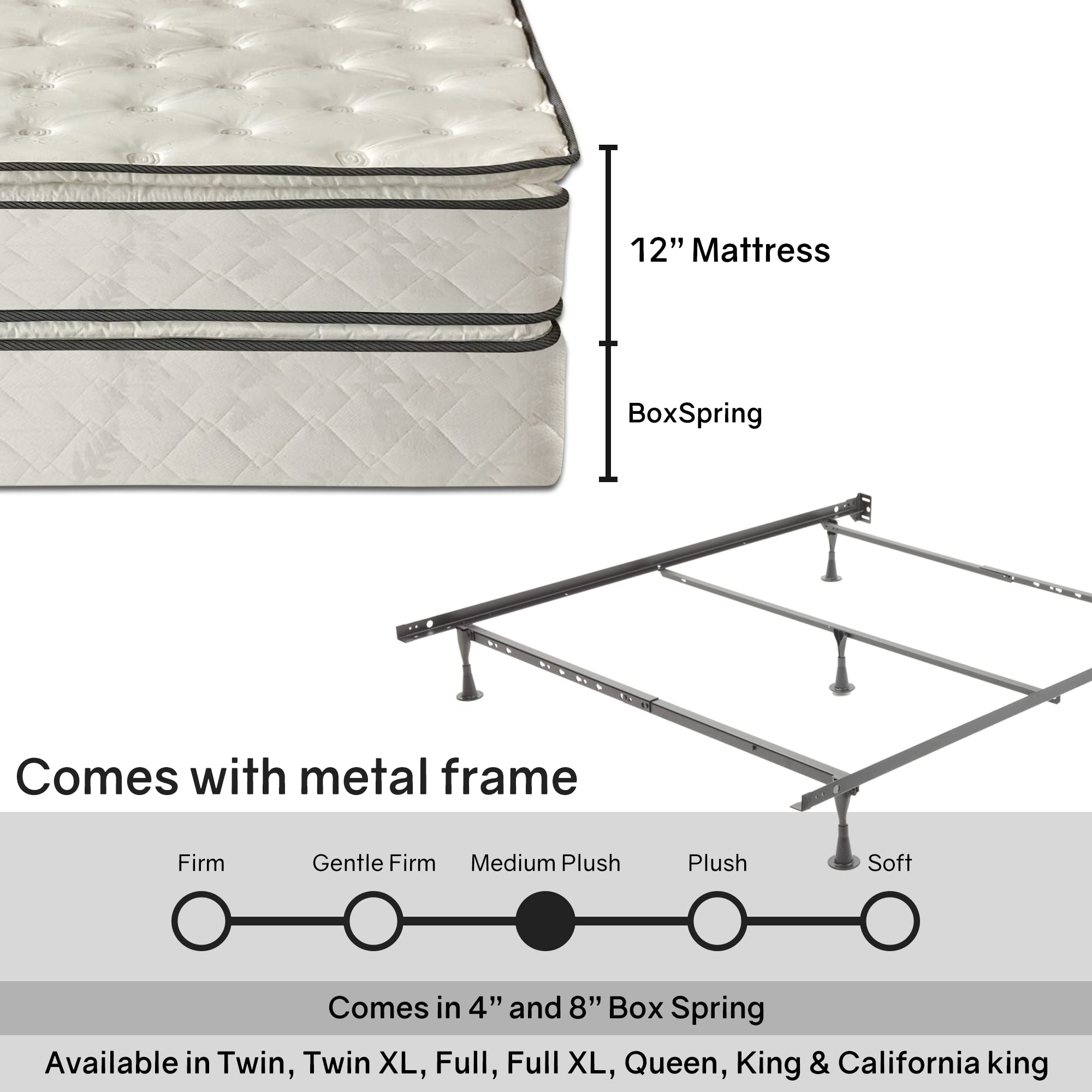 Greaton 12-Inch Medium Plush Double-Sided Pillowtop Innerspring Mattress with 8
