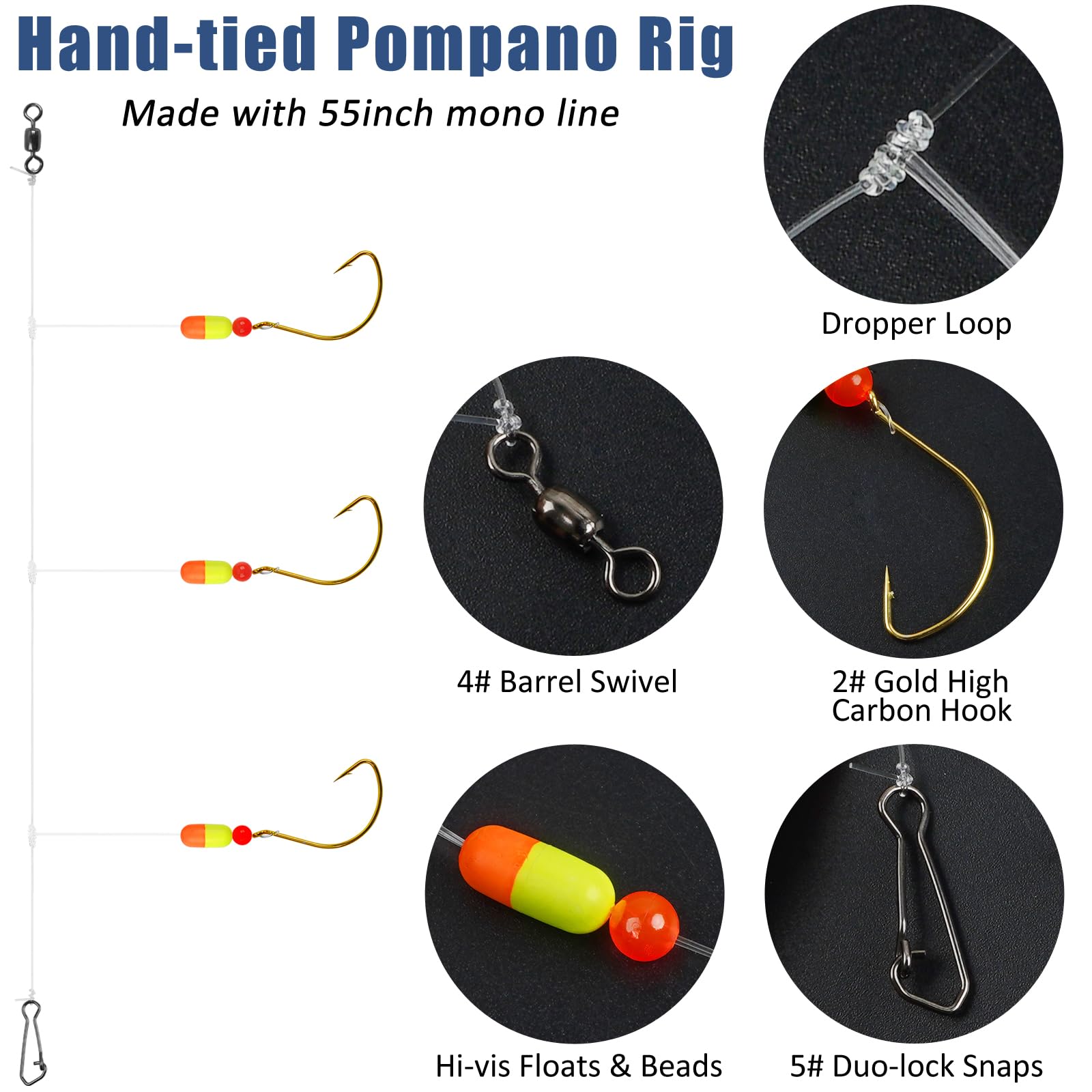 Premium Pompano Fishing Rigs - 3-in-1 Saltwater Surf Fishing Setup with Wide Gap Hooks & Floats | Ideal for Beach, Pier & Jetty Fishing | Pre-Rigged for Easy Casting & Big Catches