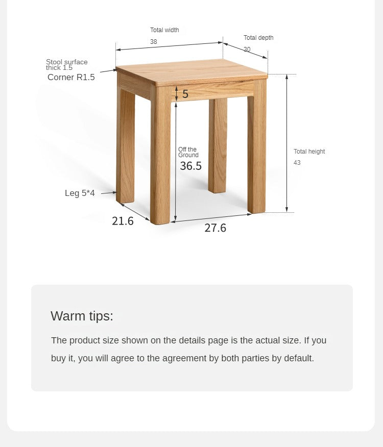 Solid Oak Wood Stool - Rustic Bar Stool, Kitchen Island Stool & Counter Height Stool for Home, Cafe and Restaurant Use