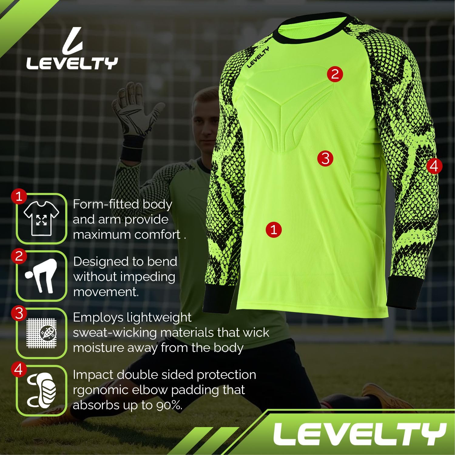 Premium Multi-Padded Goalkeeper Jersey for Adults & Kids - Long Sleeve Breathable Football Shirt for Soccer Goalies - Perfect for Training, Matches, and Professional Games