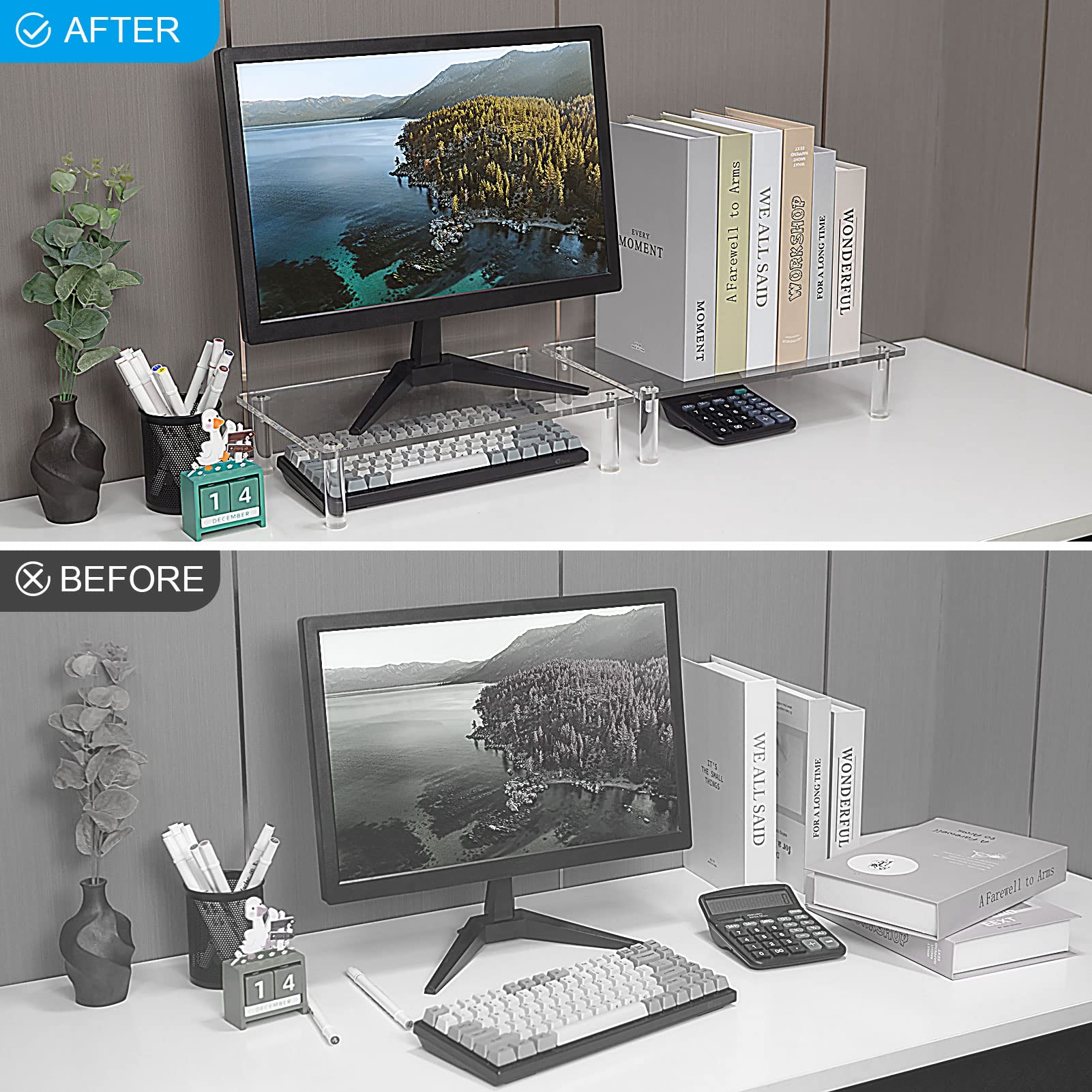 Sumerflos Clear Acrylic Monitor Stand - Adjustable Laptop Riser with Anti-Slip Pads for Home Office, Ergonomic Computer Stand for MacBook, iMac & PC - Space Saving Desk Organizer for Better Posture & Workspace Efficiency