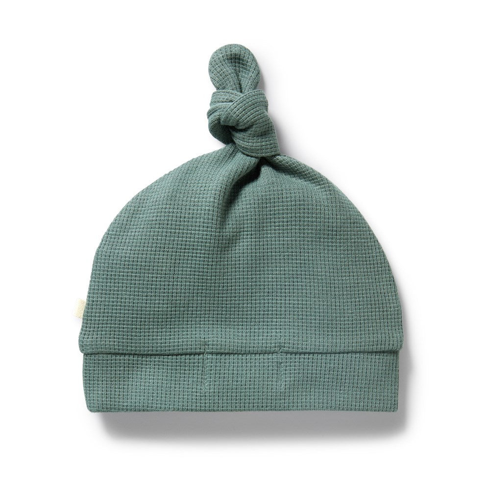 Pine Green Organic Cotton Waffle Knot Hat for Women & Men - Winter Beanie, Cold Weather Accessory, Outdoor Activities