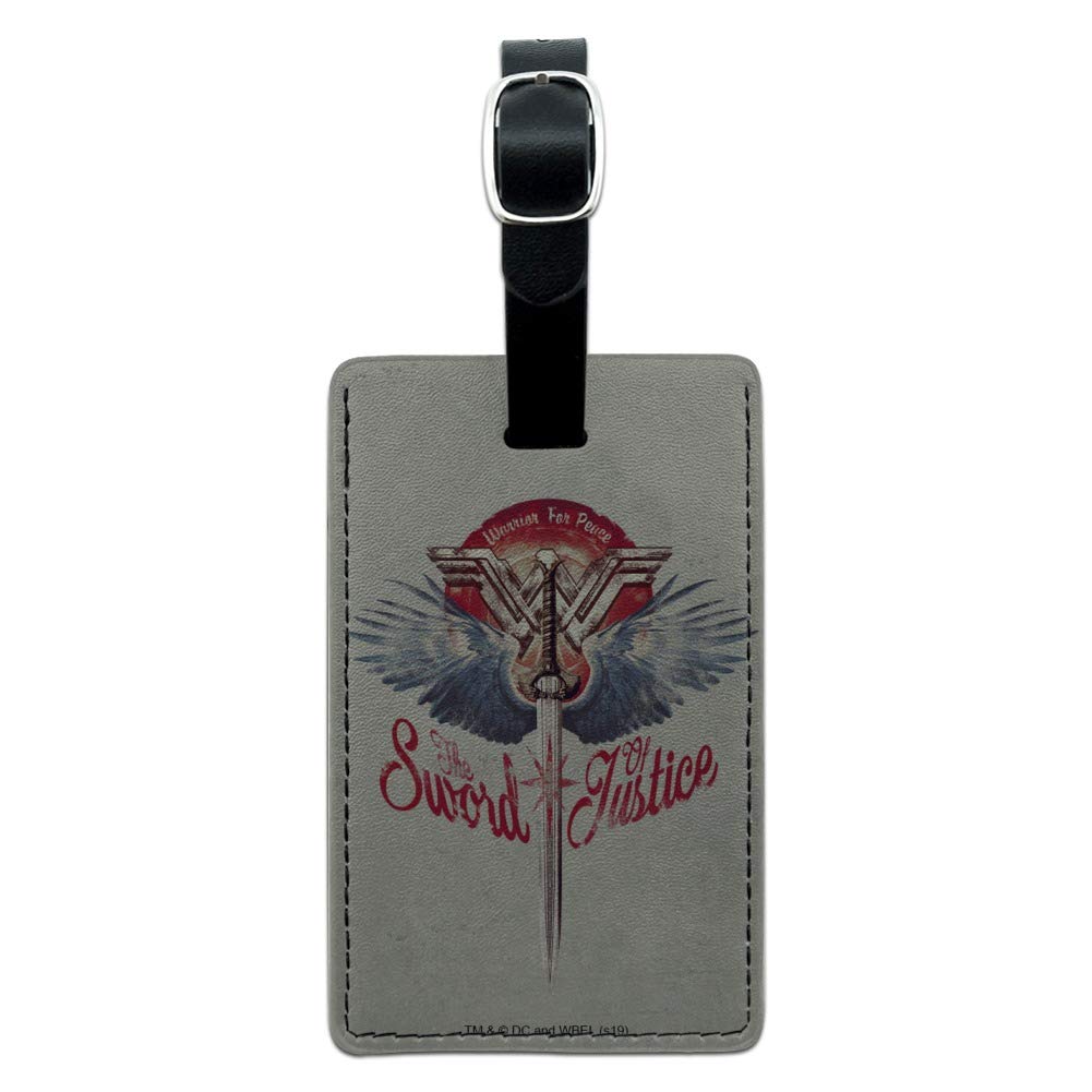 Wonder Woman Movie Sword of Justice Rectangle Leather Luggage Tag - Durable ID Card Holder for Travel, Suitcases & Backpacks - Perfect Gift for Superhero Fans & Cosplay Enthusiasts