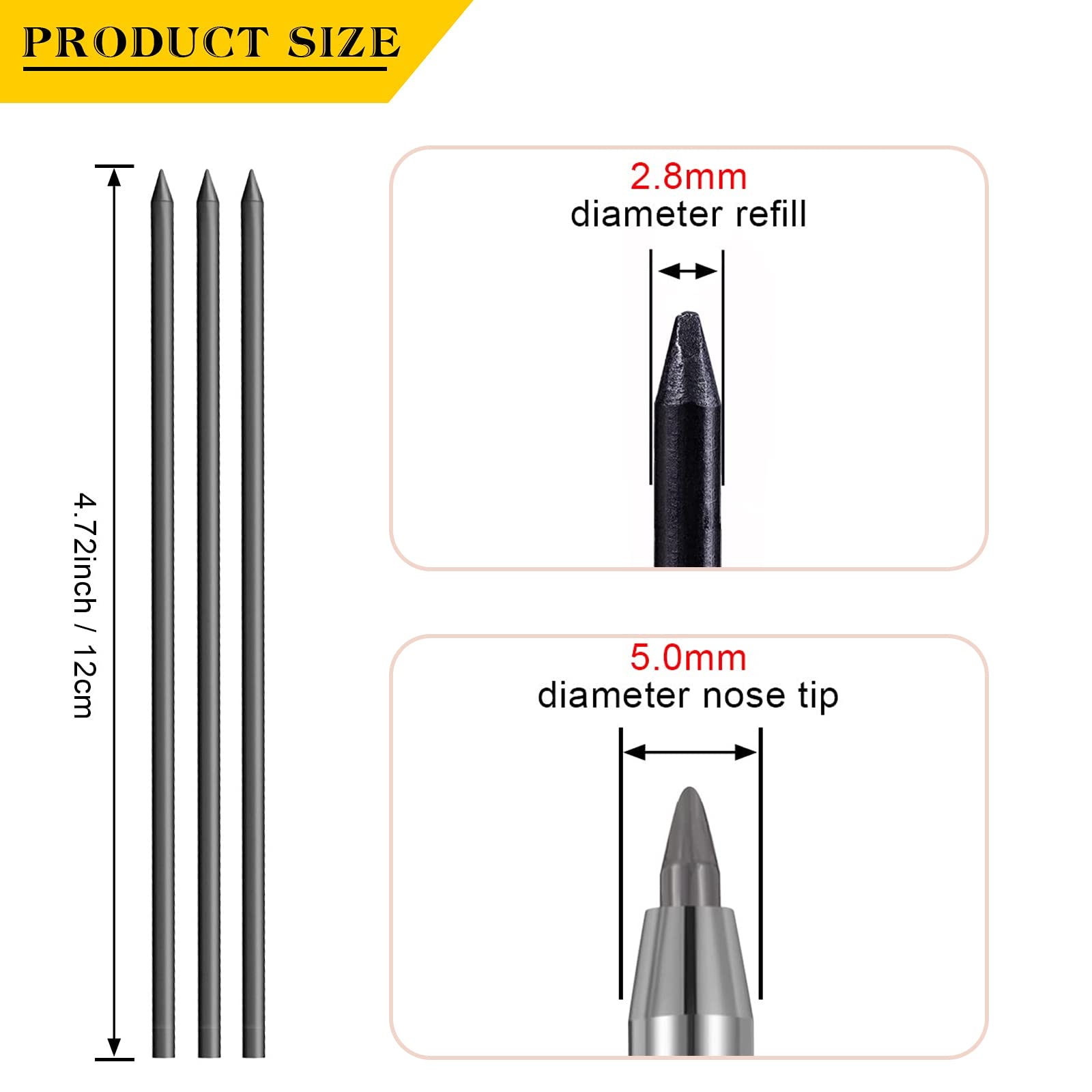 18-Piece 2.8mm Solid Carpenter Pencil Refills - Black Mechanical Lead for Carpenter Marking & Deep Hole Pencils | Perfect for Woodworking, Construction & DIY Projects