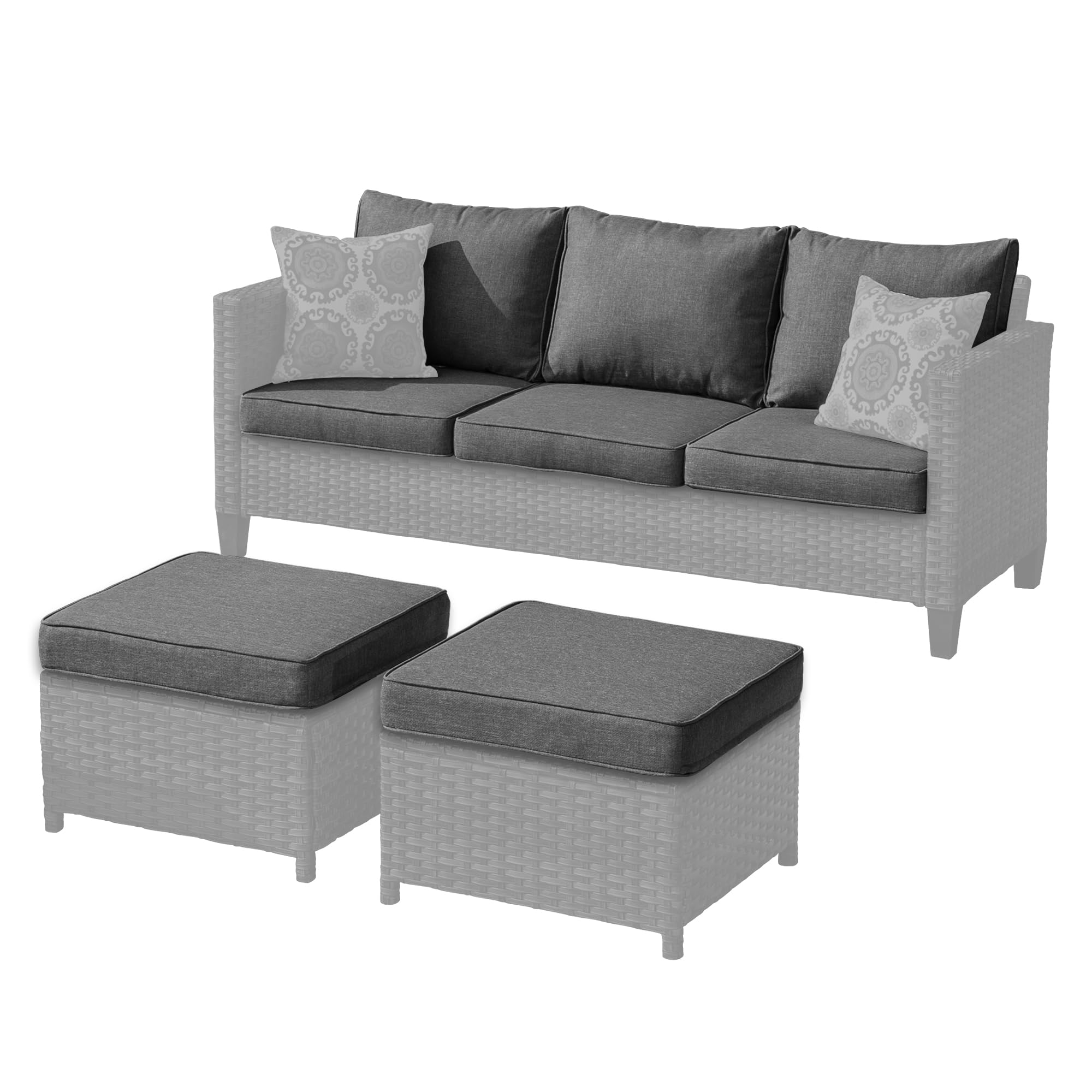Waterproof Outdoor Cushion Covers - 8 Pack Black Patio Furniture Covers with Zipper for Sofa, Couch & Ottoman - Durable All-Weather Protection for Backyard, Deck & Poolside Use