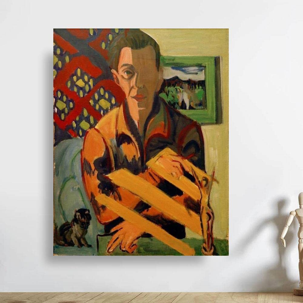 AMANUO Hand Painted Ernst Ludwig Kirchner Self Portrait Oil Painting - 28x36 Inch (70x90cm) Canvas Wall Art Rolled - Expressionist Artwork for Living Room, Bedroom & Office Decor