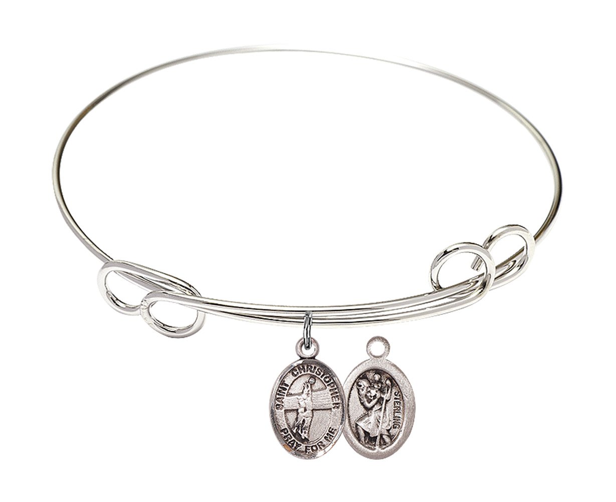 DiamondJewelryNY Double Loop Bangle Bracelet with St. Christopher & Volleyball Charm - Elegant Jewelry for Women, Gift for Athletes & Travelers, Perfect for Sports Games & Safe Travels