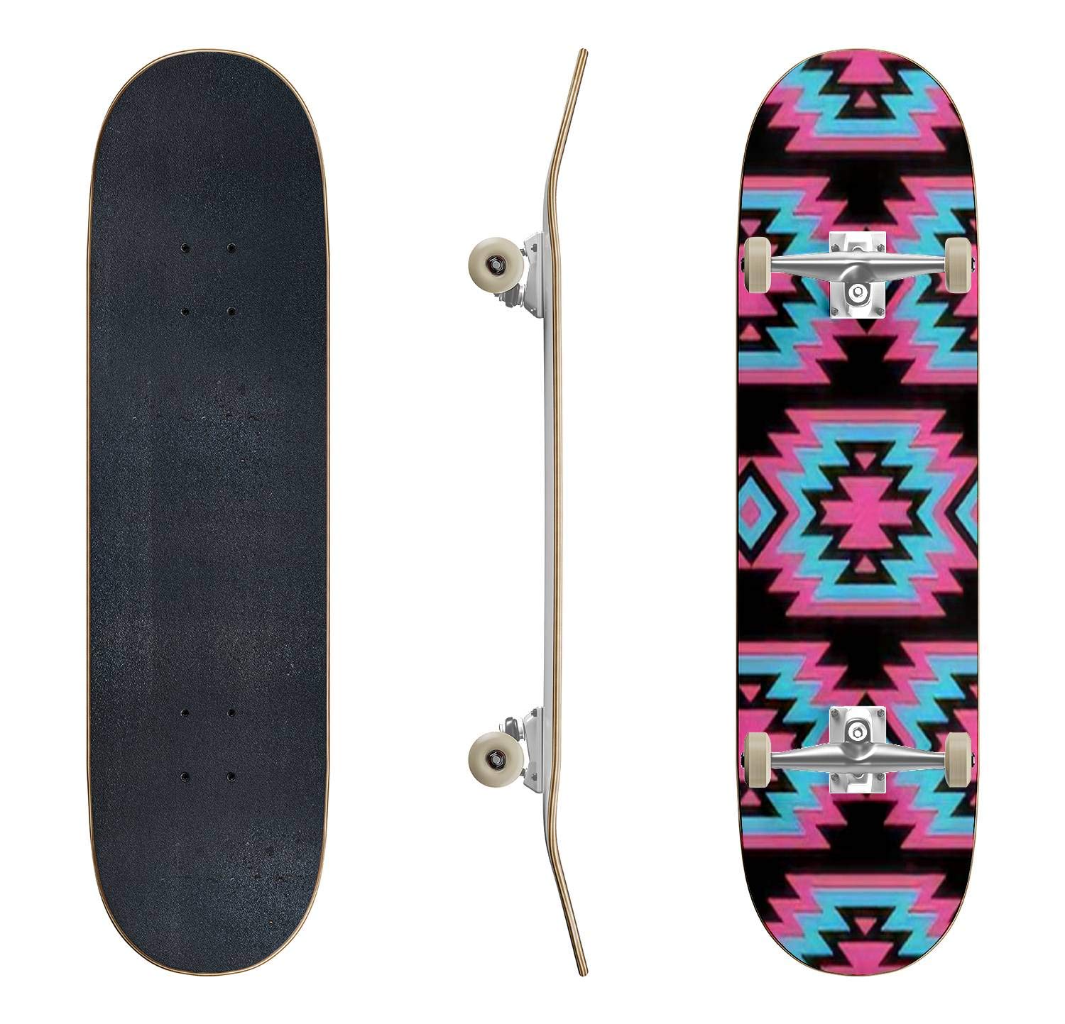 Vector Seamless Ethnic Pattern Skateboard | American Indian Motif Longboard | Classic Concave Deck for Beginners & Pros | Extreme Sports Gear | Cool Teen Gifts for Skate Parks & Street Riding
